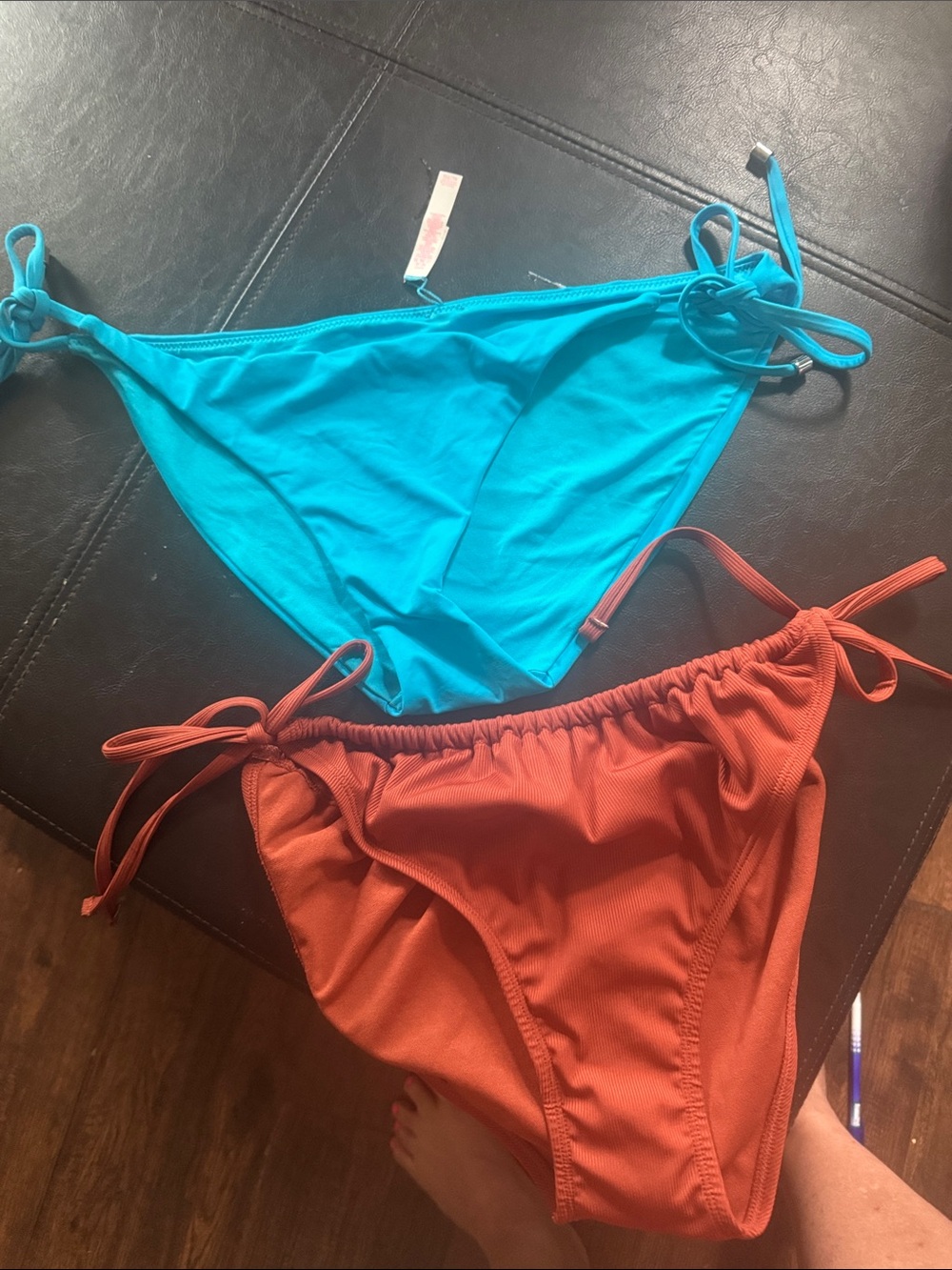 Shade & Shore Rust Orange and turquoise Tie-Side Bikini Bottoms really cute NWOT